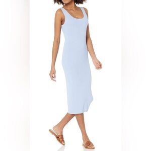 💙 Staples by The Drop Sky Blue Ribbed Midi Dress – XXS – Viscose/Nylon Blend